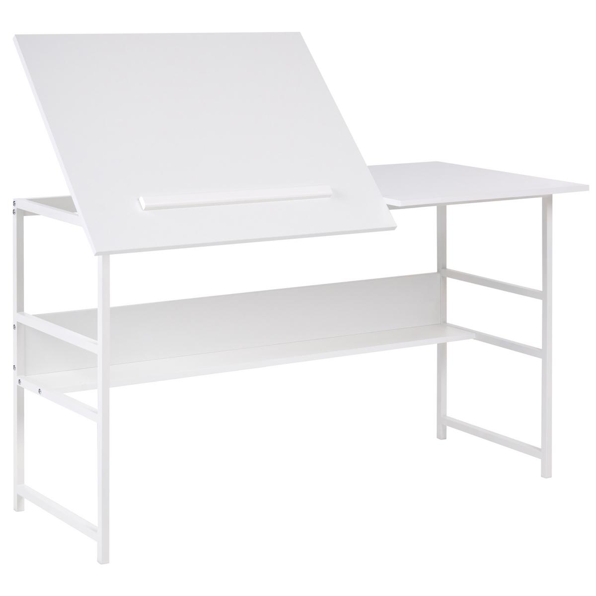 ZEICHENTISCH mit neigbarer Tischplatte Weiß 140/60 cm Oran - Weiß, Holzwerkstoff (60/140/76cm) - Beliani