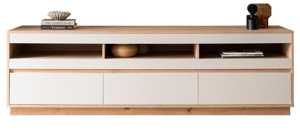 TV-LOWBOARD Kaschmir Sand und Eiche Artisan 202 cm, TV Unterschrank mit Schubkästen - Kaschmir/Eiche Artisan, Holzwerkstoff/Metall (202/60/45cm) - Furn.Design