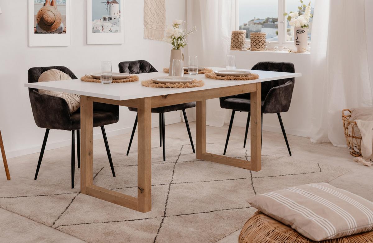 ESSTISCH weiß, Eiche Artisan 160/200 x 90cm, Küchentisch ausziehbar - Weiß/Eiche Artisan, Holzwerkstoff (90/160/75cm) - Furn.Design