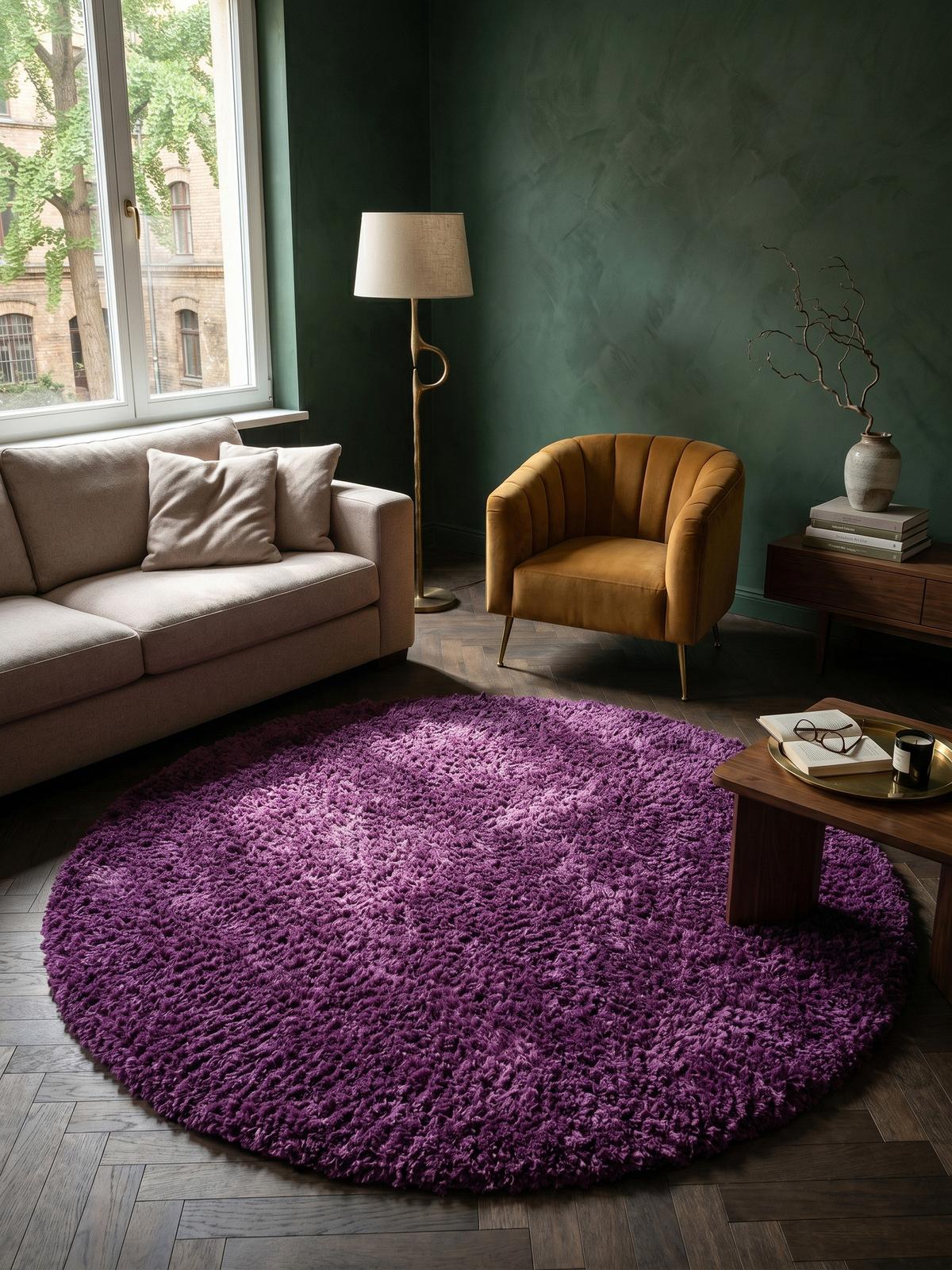 HOCHFLORTEPPICH RHEIN, einfarbig, aus Polypropylen, Violett, Ø 200 cm - Lila, Textil (200/200cm) - KADIMA DESIGN