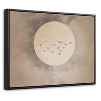 LEINWAND Bilder mit Rahmen - Vogel - Beige - Japanisch - 40x30 - Taupe, Textil (40/30cm) - MuchoWow