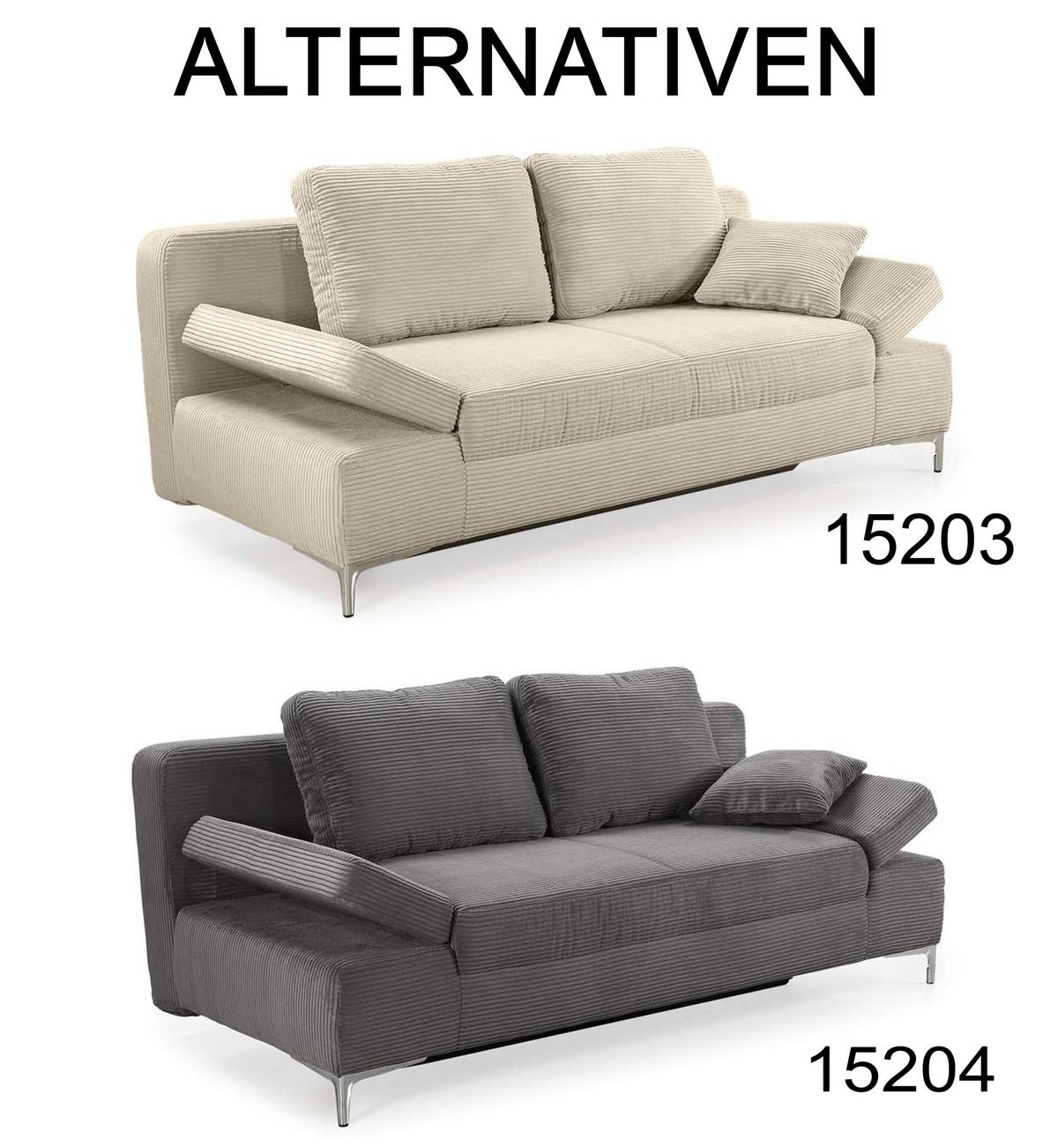 SCHLAFSOFA mit Bettkasten, Federkern, Armlehnen verstellbar B202/T103/H89 cm, Liegefläche 144x198 cm, Cord Dunkelgrau / 15204 - Chromfarben/Dunkelgrau, Textil/Metall (202/89/103cm) - luma-home