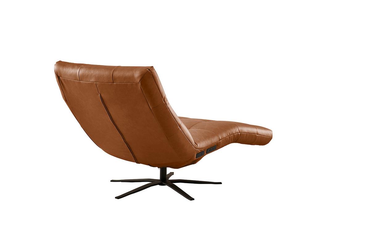 RELAXLIEGE LETICIA Braun Leder Drehbar (360°), Relaxfunktion - Schwarz/Braun, Leder/Metall (82/115/156cm) - KAWOLA