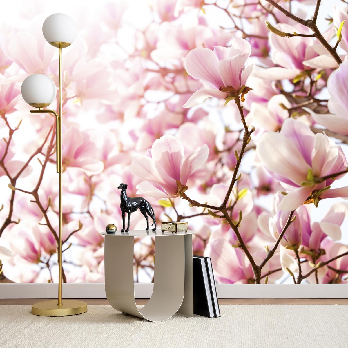 FOTOTAPETE für Schlafzimmer Rosa Magnolienblüten Floral Delikat 450x315 - Violett/Rosa, Papier (450/315cm) - Muralo
