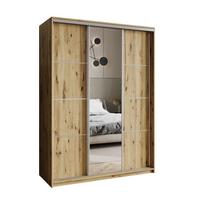 SCHWEBETÜRENSCHRANK VARO 150/205/60 cm 3-türig mit Spiegel Eiche Artisan - Eiche Artisan, Holzwerkstoff (150/205/60cm) - MASSENO