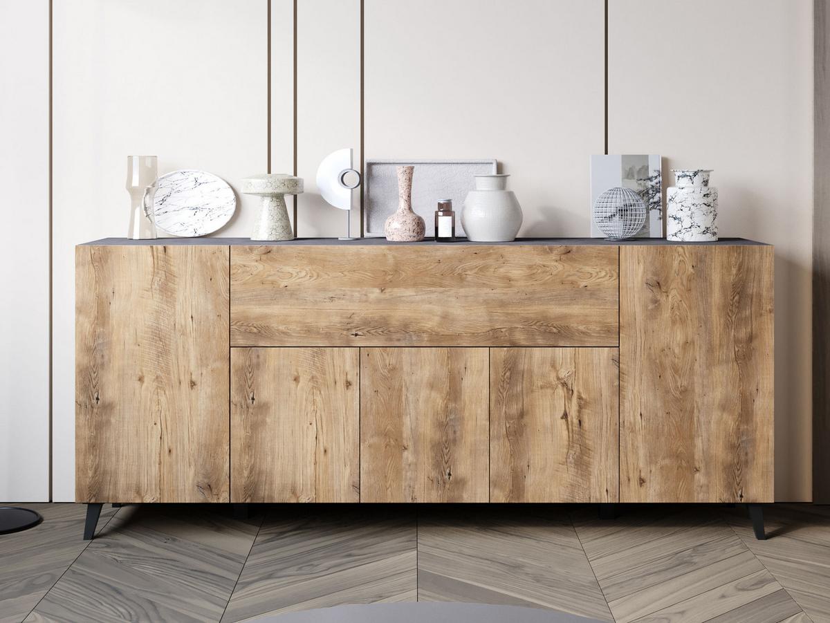 SIDEBOARD Phuket 180 - Schwarz/Braun, Holzwerkstoff/Kunststoff (180/76/38cm) - MIRJAN24