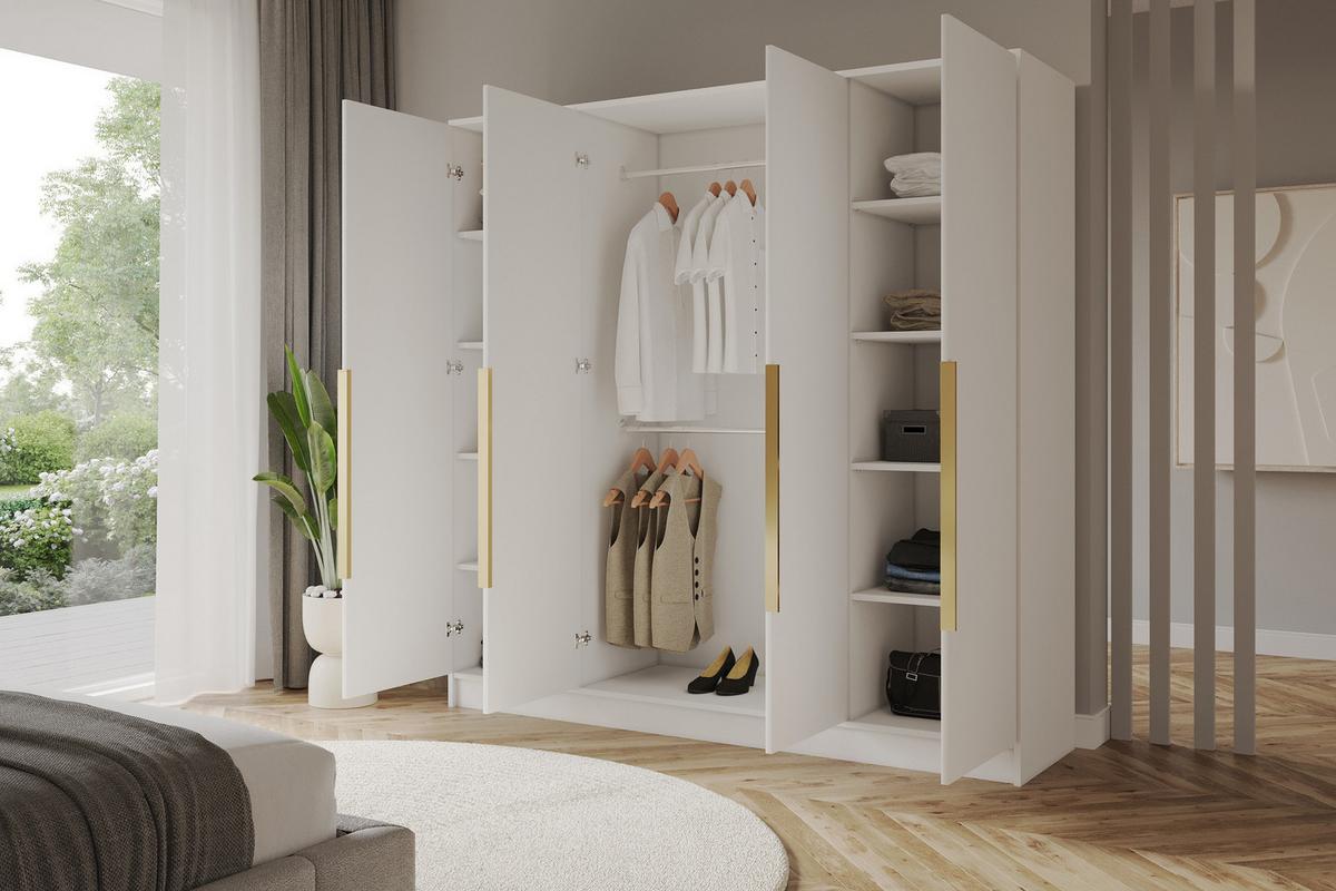 KLEIDERSCHRANK - PORTO - 200 - Weiß - Goldfarben/Weiß, Holzwerkstoff (200/200/51cm) - ALTDECOR