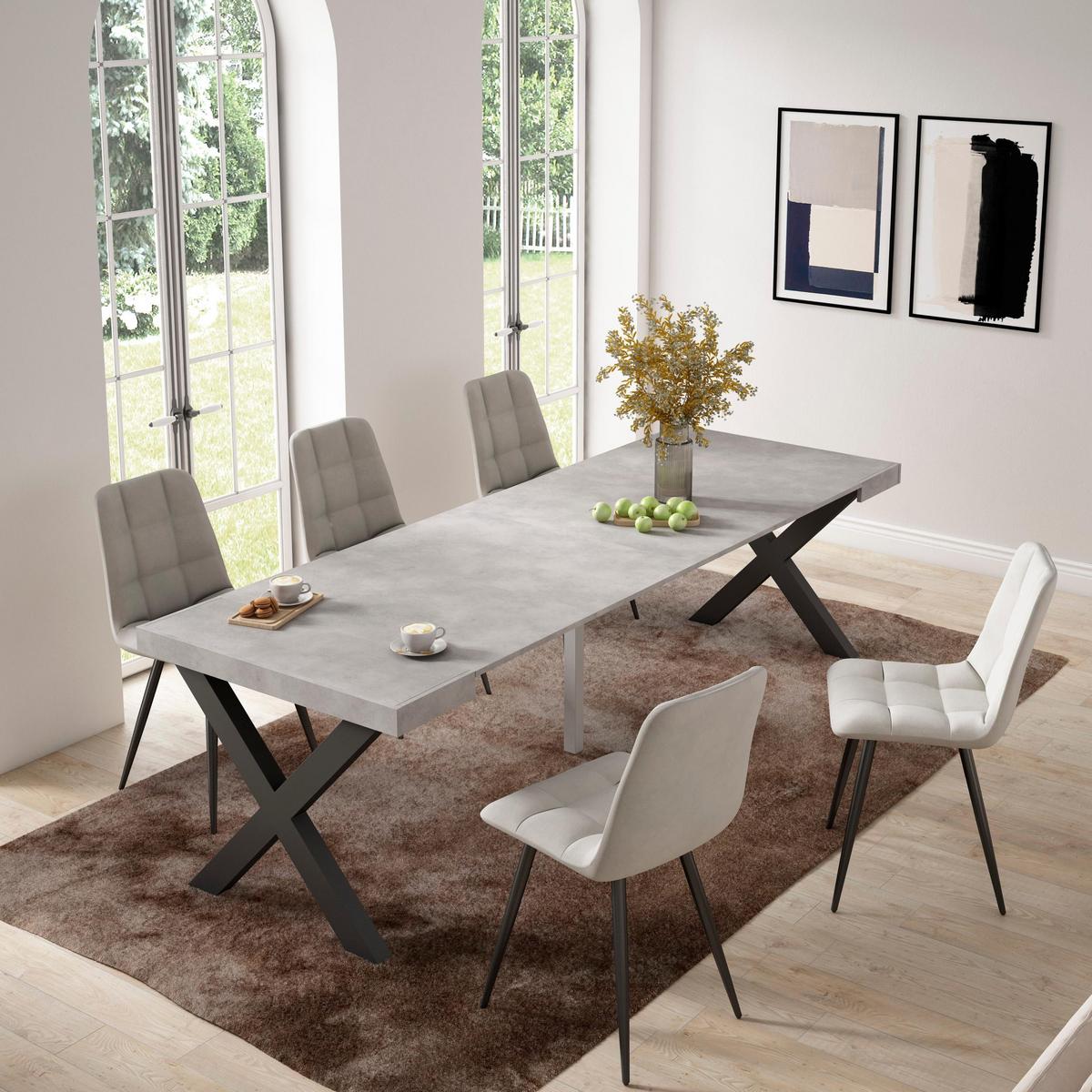 KONSOLENTISCH ausziehbar 58 bis 262cm, für 12 Gäste, zementgrau, 90/58/73cm - Grau, Holzwerkstoff (90/262/73cm) - Skraut Home
