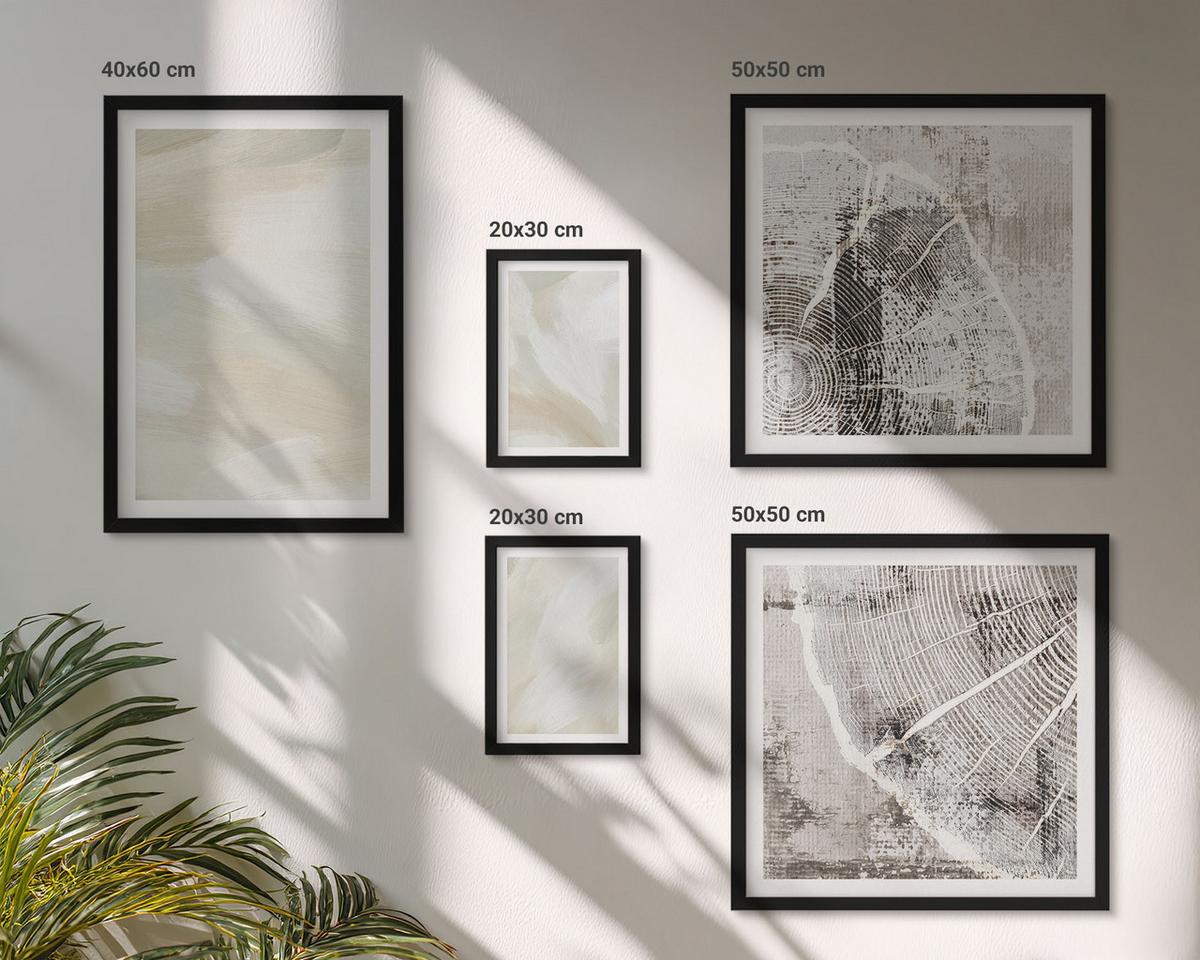 BILDER SET 5er Set - 50x50 cm & 20x30 cm & 40x60 cm Schwarzer Rahmen - Minimalismus der Farbstruktur - Schwarz, Kunststoff (40/60cm) - TULUP