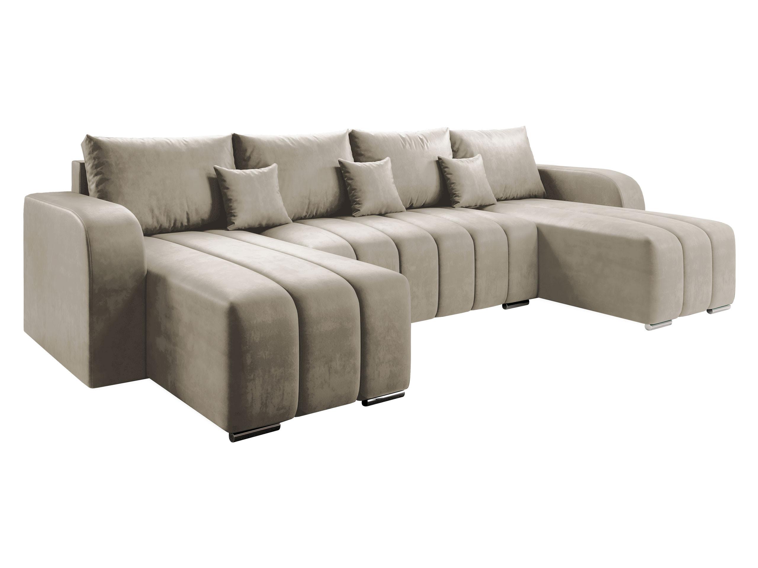 WOHNLANDSCHAFT Pufetto U - Beige/Silberfarben, Holz/Textil (313/86/147cm) - MIRJAN24