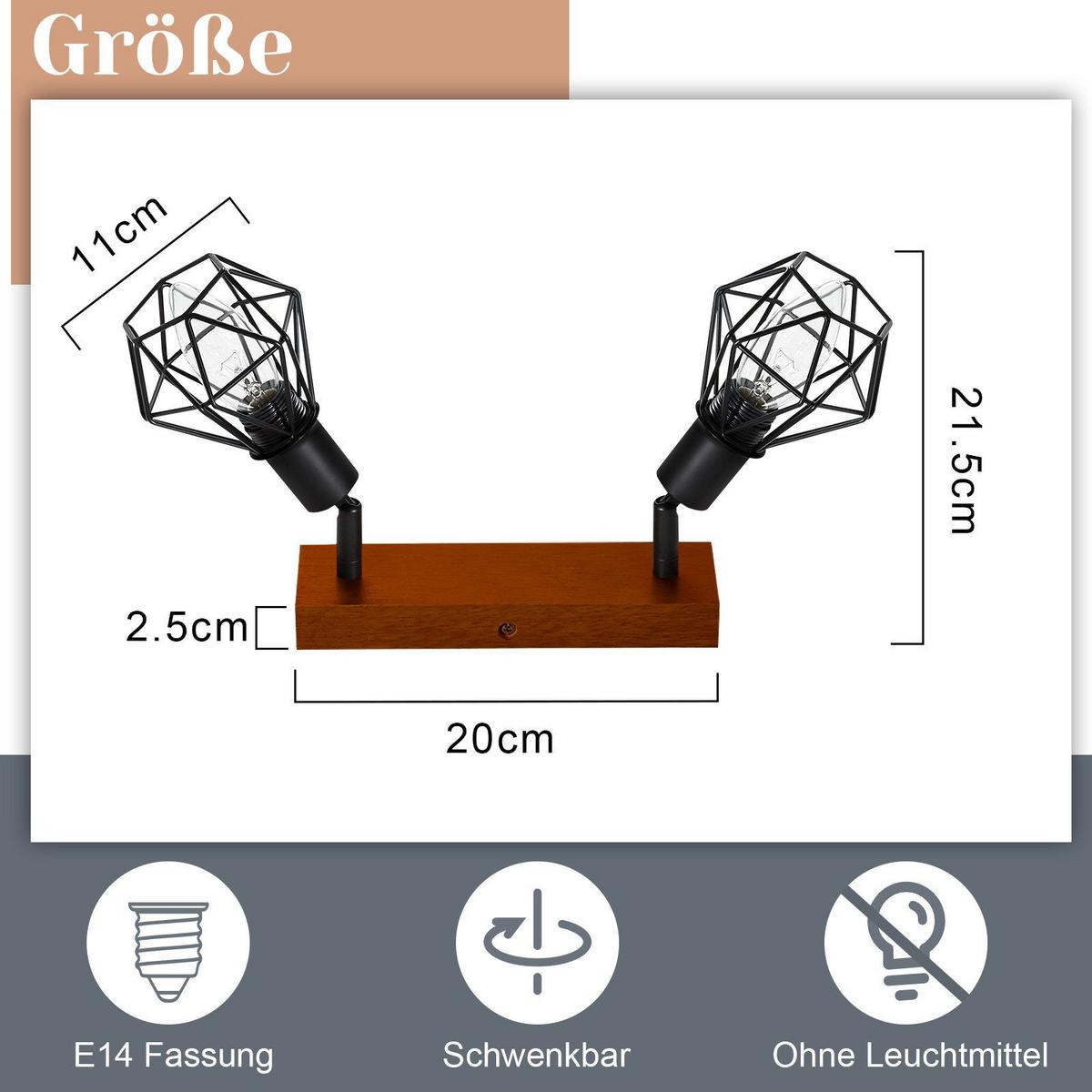 DECKENSTRAHLER Foley 2-flammig 11/20/21.5 cm - Schwarz, Metall (11/20/21.5cm) - Nettlife