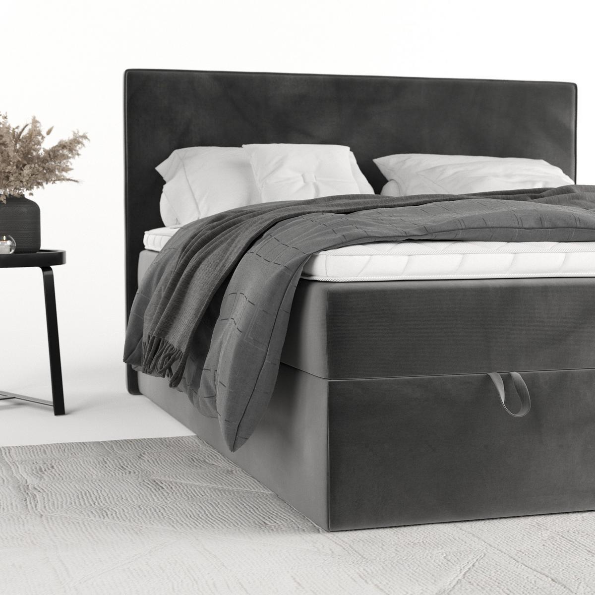 BOXBETT Velma 140/200 cm Grau im Kronos Stoff - Schwarz/Grau, Holz/Holzwerkstoff (140/200cm) - AltaBeds
