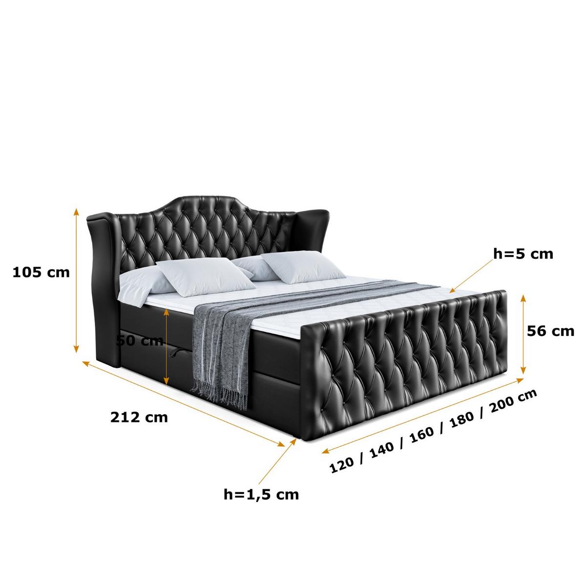 BOXBETT VILA-Z - 140x200 cm - H3 - Schwarz Hochglanz - Schwarz Hochglanz, Holzwerkstoff (140/200cm) - ALTDECOR