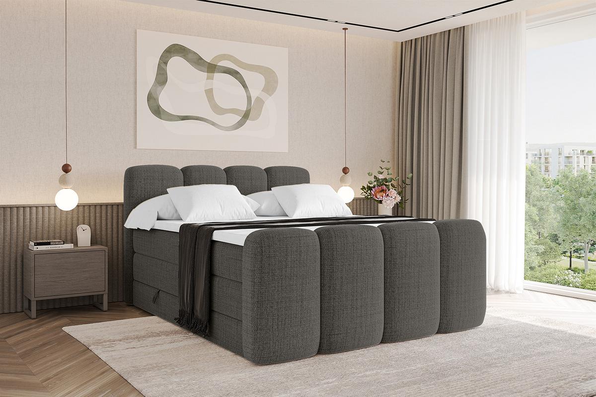BOXBETT mit Matratze H3|H4 und Lattenrost - NINA-Z KING - 160x200 cm Aragon - Grau - Grau, Holzwerkstoff (160/200cm)