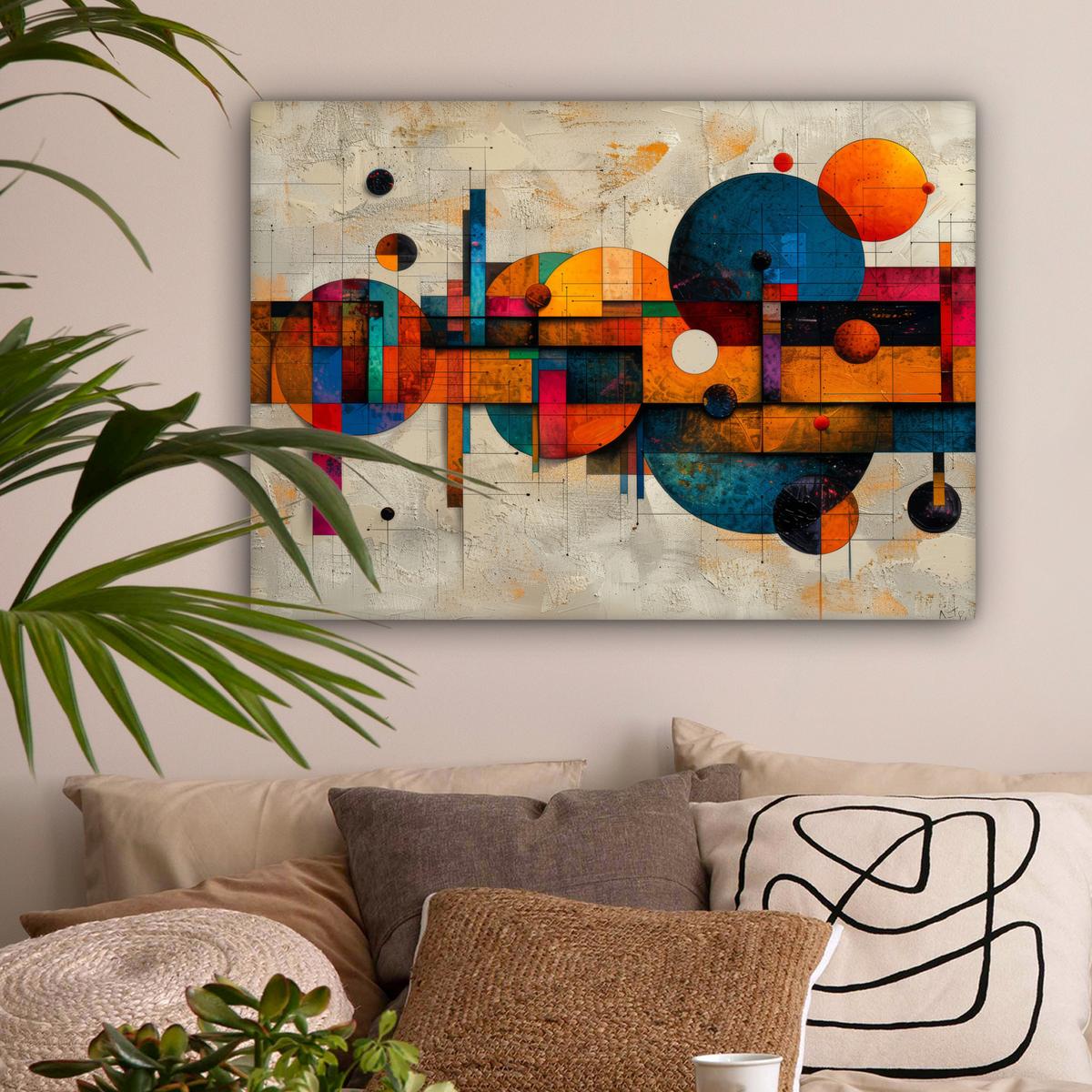 LEINWANDBILD Vintage - Moderne Kunst - Orange - Geometrische Formen Wandbilder 80x60 cm - Multicolor, Textil (80/60cm) - MuchoWow