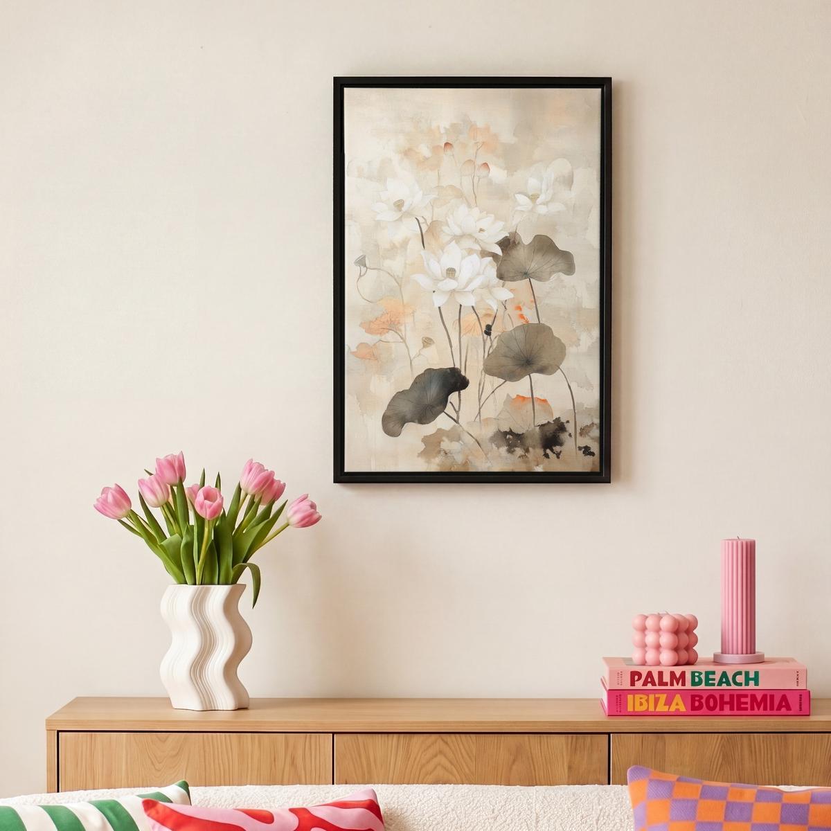 LEINWAND Bilder mit Rahmen - Blumen - Japandi - Wabi sabi - 20x30 - Sandfarben, Textil (20/30cm) - MuchoWow
