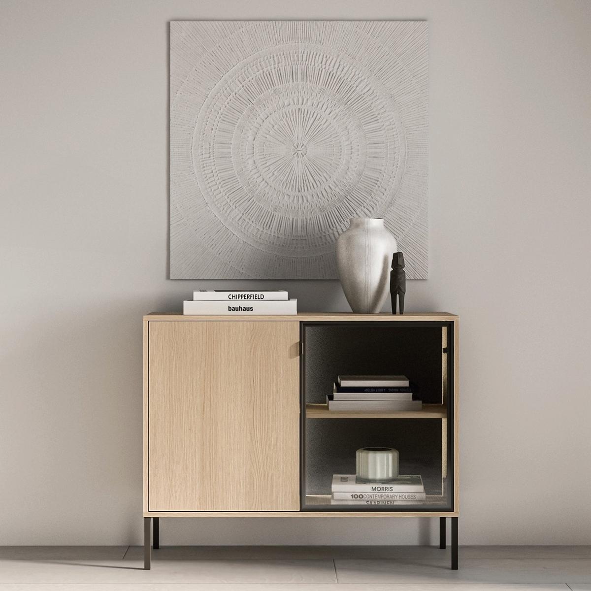 SIDEBOARD Barnee Eichenholzoptik 107 cm - Beige/Schwarz, Holzwerkstoff/Metall (107/86/40cm) - Selsey