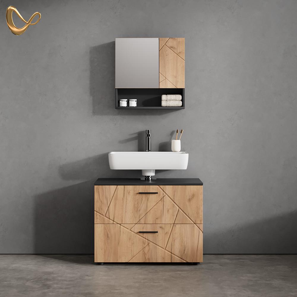 BADMÖBEL-SET Ronco Goldkraft Eiche/Anthrazit 2 Teile - Honigeiche/Anthrazit, Holzwerkstoff (80/58/41cm) - Livinity®