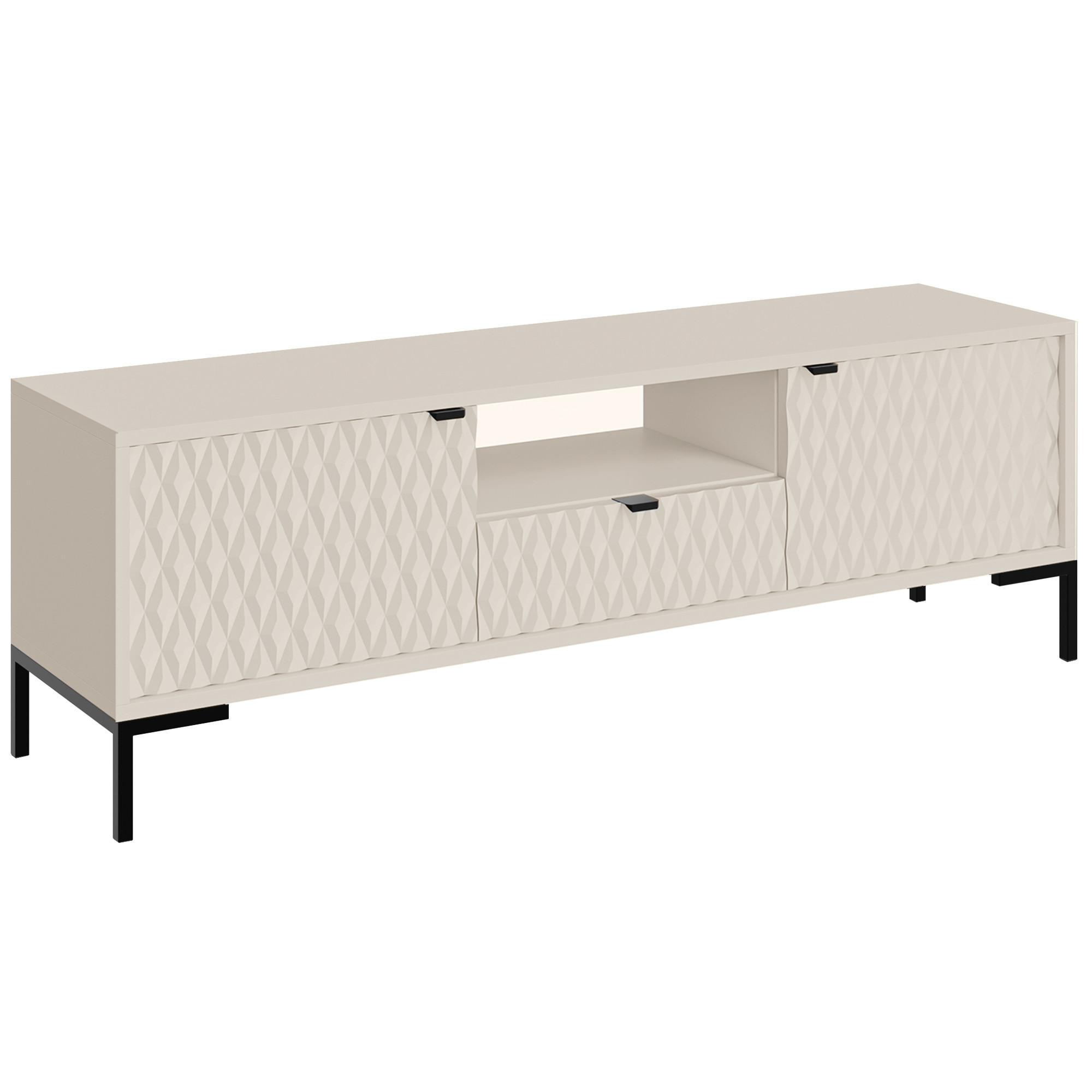 LOWBOARD Montreal mit 2 Türen, 1 Schublade und offenem Fach, dekorative 3D-Fronten, Kaschmir - Kaschmir/Schwarz, Holzwerkstoff/Metall (150/47/40cm) - Beautysofa
