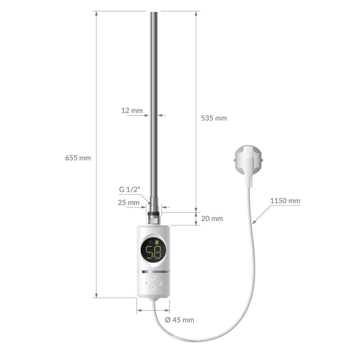 BADHEIZKÖRPER elektrisch Sahara 500x800 mm Weiß gebogen mit Heizstab 600W Digital - Weiß, Metall (50/80/3cm)