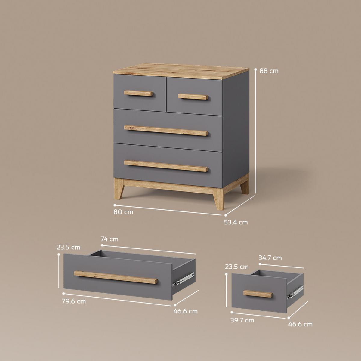 KOMMODE Mailo Grau/Artisan 80 x 88 cm mit 4 Schubladen - Eiche Artisan/Grau, Holzwerkstoff (80/88/53.4cm) - Livinity®