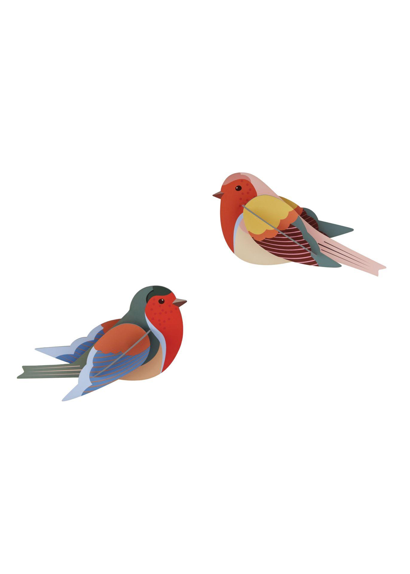 WANDDEKO Rotkehlchen-Duo 4/7 cm - Multicolor, Wellpappe (4/7/15cm) - Studio Roof