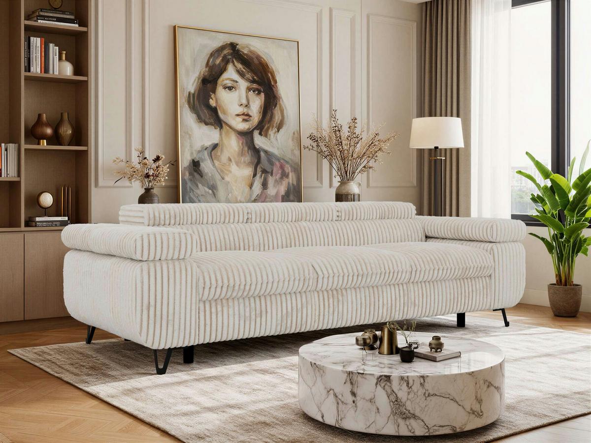 3-SITZER SOFA PETER - Beige Cord - Beige/Creme, Textil/Metall (262/76/99cm) - MKS