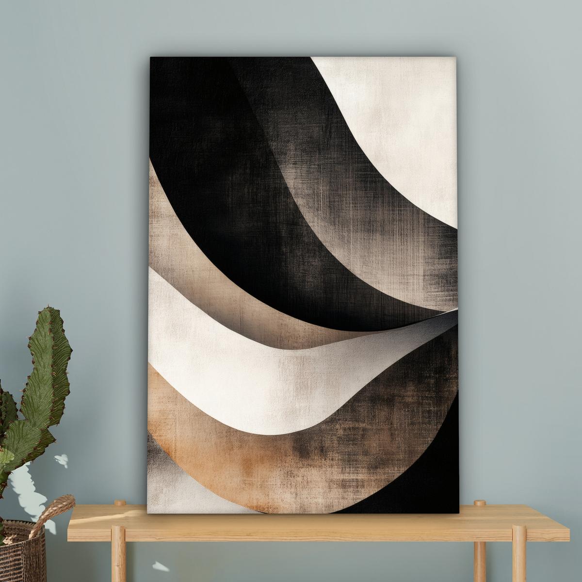 LEINWANDBILD Abstrakt - Wellen - Schwarz - Verwittert Wanddeko 40x60 cm - Trüffeleichefarben, Textil (40/60cm) - MuchoWow