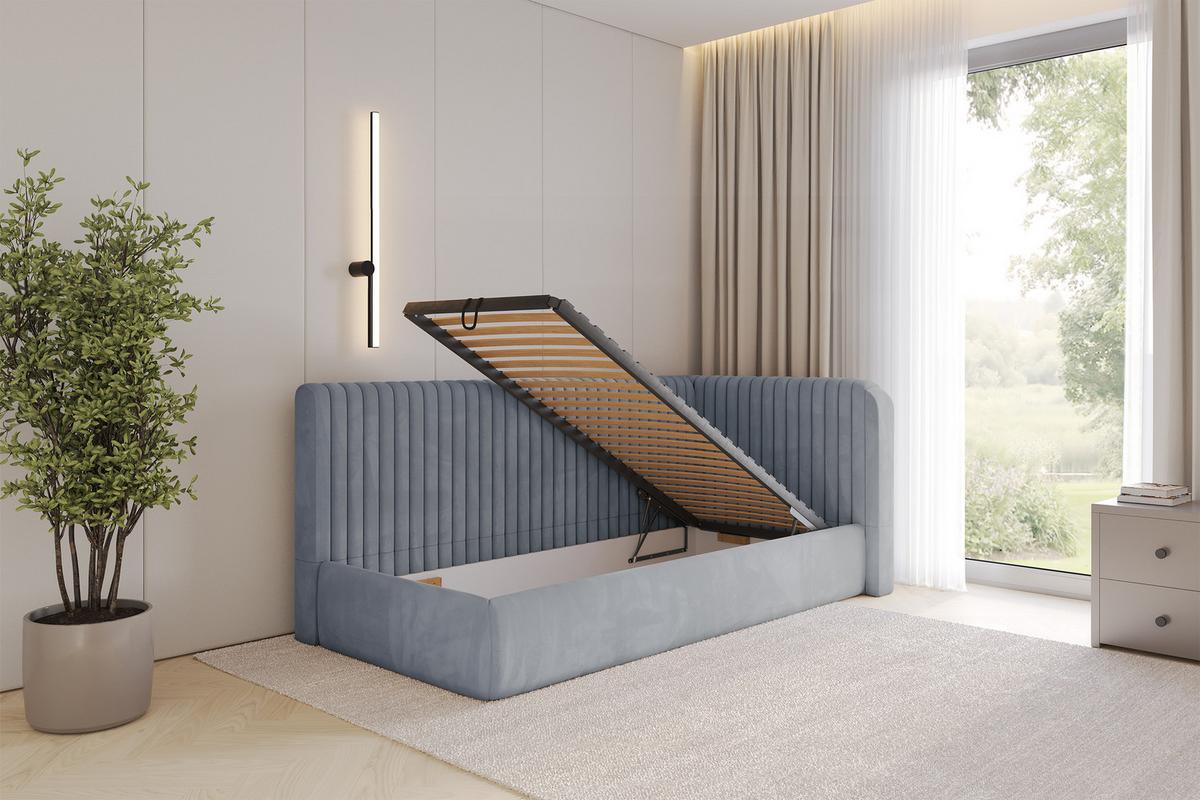EINZELLBETT Jugendbett mit Bettkasten und Matratze H3/H4, Links - AURY 90x200 Grau - Grau, Holzwerkstoff/Textil (90/200cm) - ALTDECOR