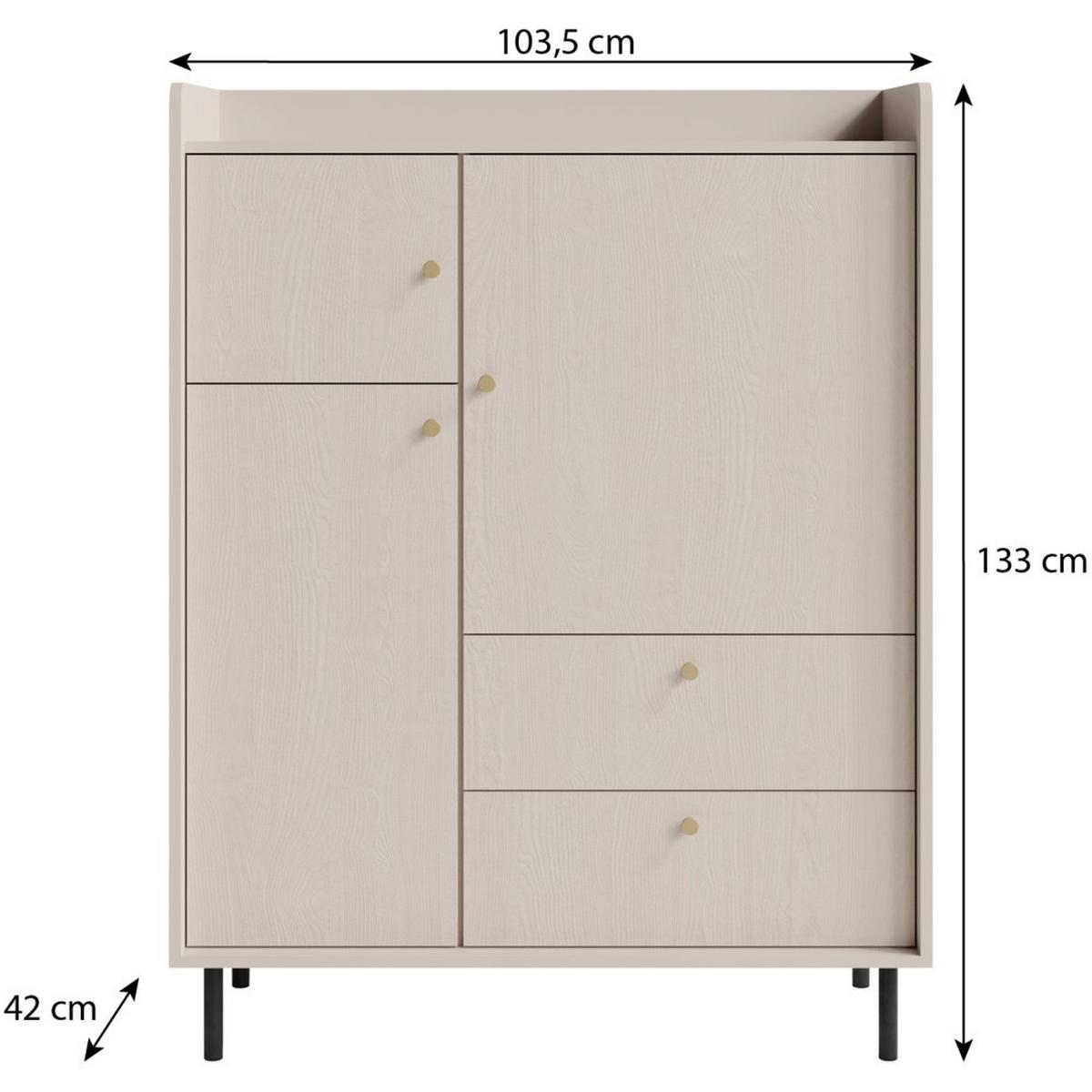 KOMMODE Gloria mit 2 Schubalden und 3 Türen - Beige/Schwarz, Holzwerkstoff/Metall (103/133/42cm) - Beautysofa