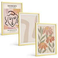 BILDER SET 3er Set - 40x60 cm Goldrahmen - Moderne abstrakte Frau - Goldfarben, Kunststoff (40/60cm) - TULUP