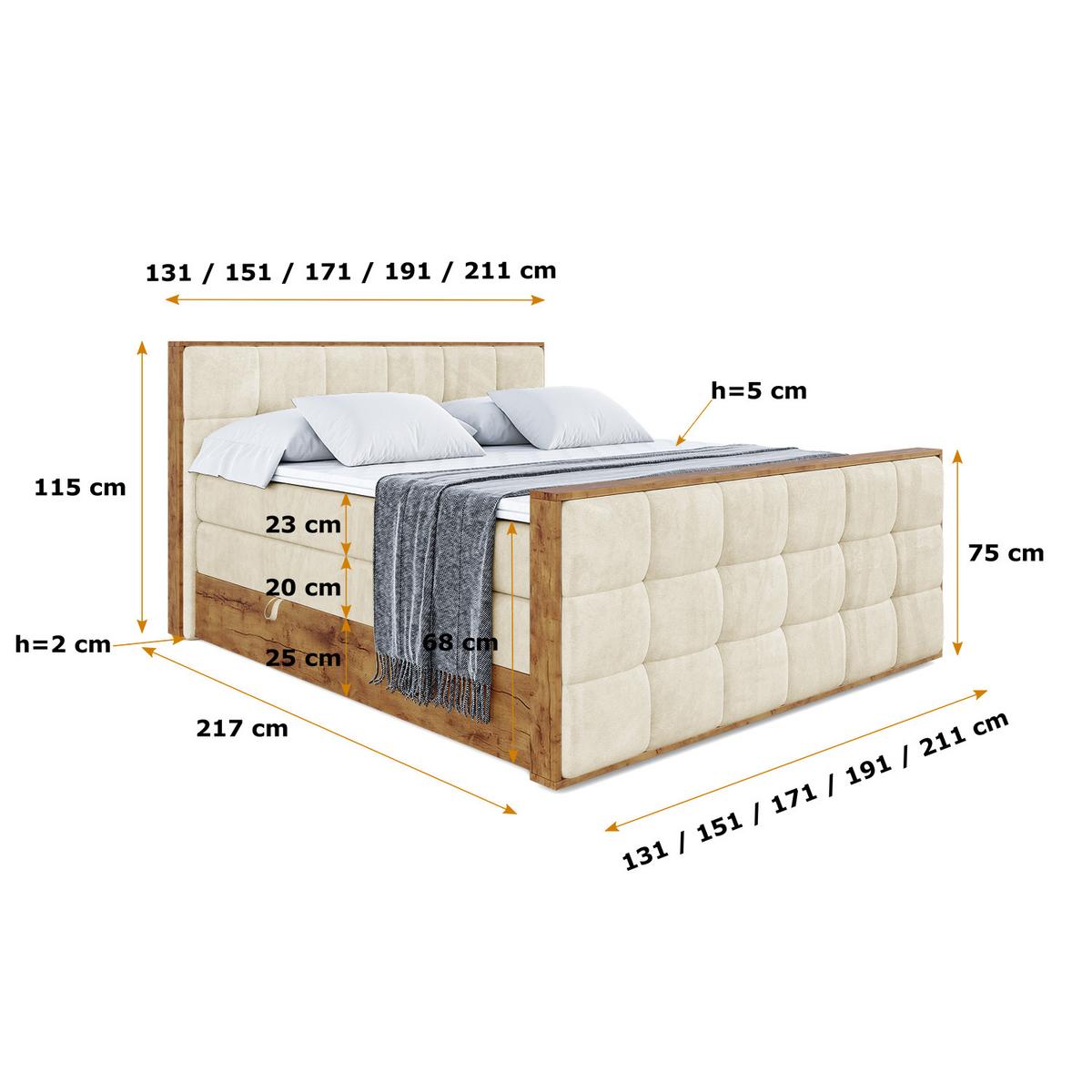BOXSPRINGBETT mit Matratze H3|H4 und Lattenrost - LOLLI7-Z KING-200x200 - Beige Monolith - Beige, Holzwerkstoff (200/200cm) - ALTDECOR