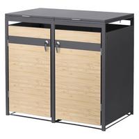 MÜLLTONNENBOX 2er Anthrazit-Holzoptik - Naturfarben, Metall (132/120/80cm) - ML-DESIGN