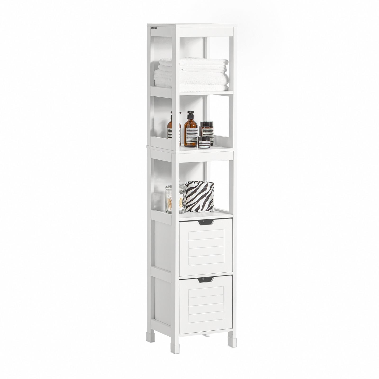 HOCHSCHRANK mit 3 offenen Fächern und 2 Körben Weiß 30x30x144cm - Weiß, Holzwerkstoff (30/145/30cm) - SoBuy