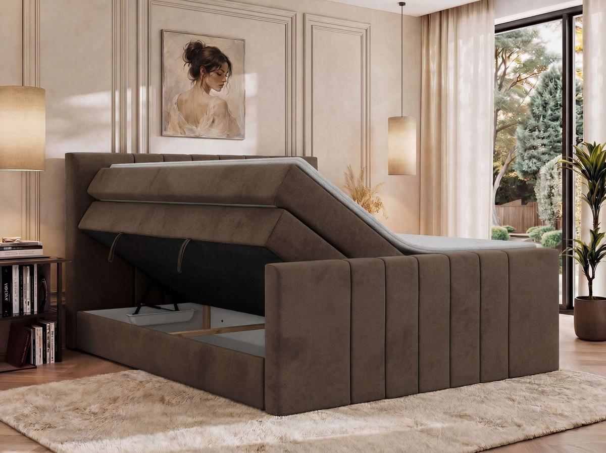 BOXSPRINGBETT INERO DUO KING 200/200 - Braun Velvet - Topper Visco - H3 - Schwarz/Braun, Kunststoff/Textil (200/200cm) - MKS