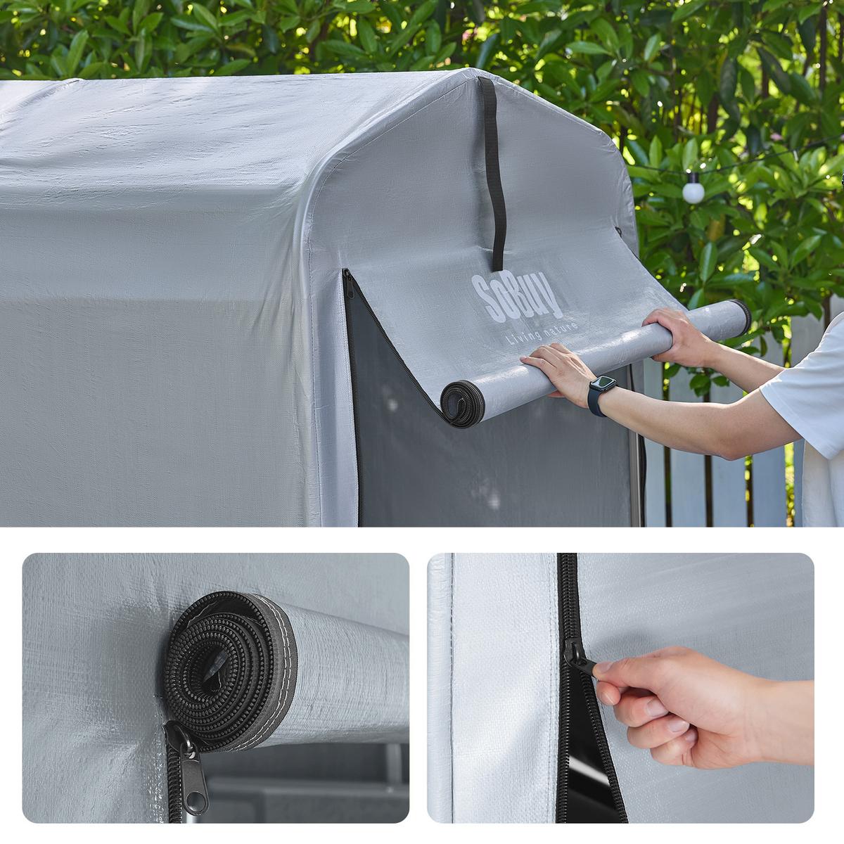 FAHRRADGARAGE wetterfest für 1-2 Fahrräder, 120x163x176cm, Silber-Eisen - Hellgrau, Metall (120/163/176cm) - SoBuy