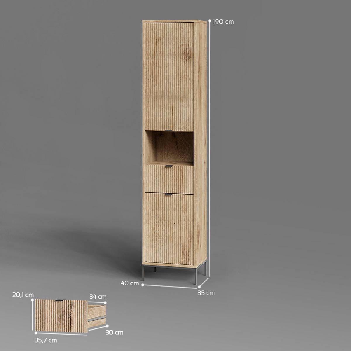 BADSCHRANK ATERNO Viking Oak 40 x 190 cm mit Tür und Schublade - Eichefarben, Holzwerkstoff (40/190/35cm) - Livinity®