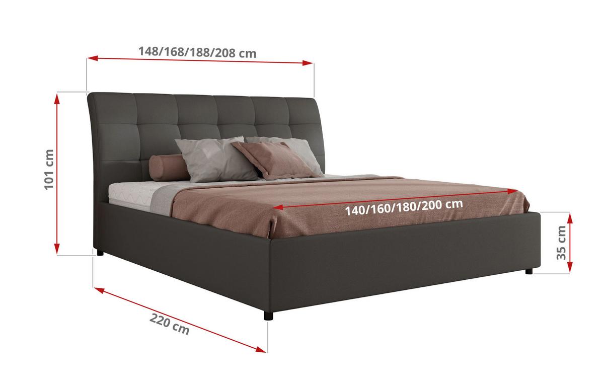 POLSTERBETT GALA CLASSIC 180/200 - Grau Kunstleder - Multipocket-Matratze - Grau, Textil (180/200cm) - MKS