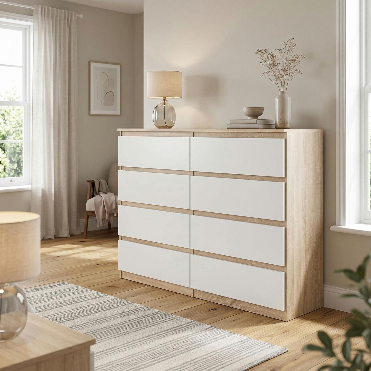 KOMMODE NUDO 138,5/101,5/39cm mit 8 Schubladen Türen Sonoma Eiche - Weiß/Sonoma Eiche, Holzwerkstoff (138.5/101.5/39cm) - MASSENO