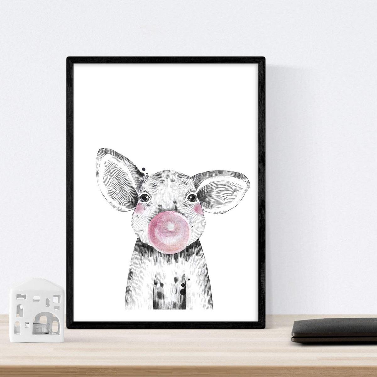 POSTER Set Mit 6 Tiere Babys Mit Kaugummi Zebra Schweinefleisch Giraffenwild Hirsch Kuhpferd A3 Rahmenlos - Klar, Papier (29/3cm) - Nacnic