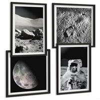 BILDER SET 4er Set - 50x50 cm & 40x60 cm Schwarzer Rahmen - Fußabdruck eines Astronauten auf dem Mond - Schwarz, Kunststoff (50/50cm) - TULUP