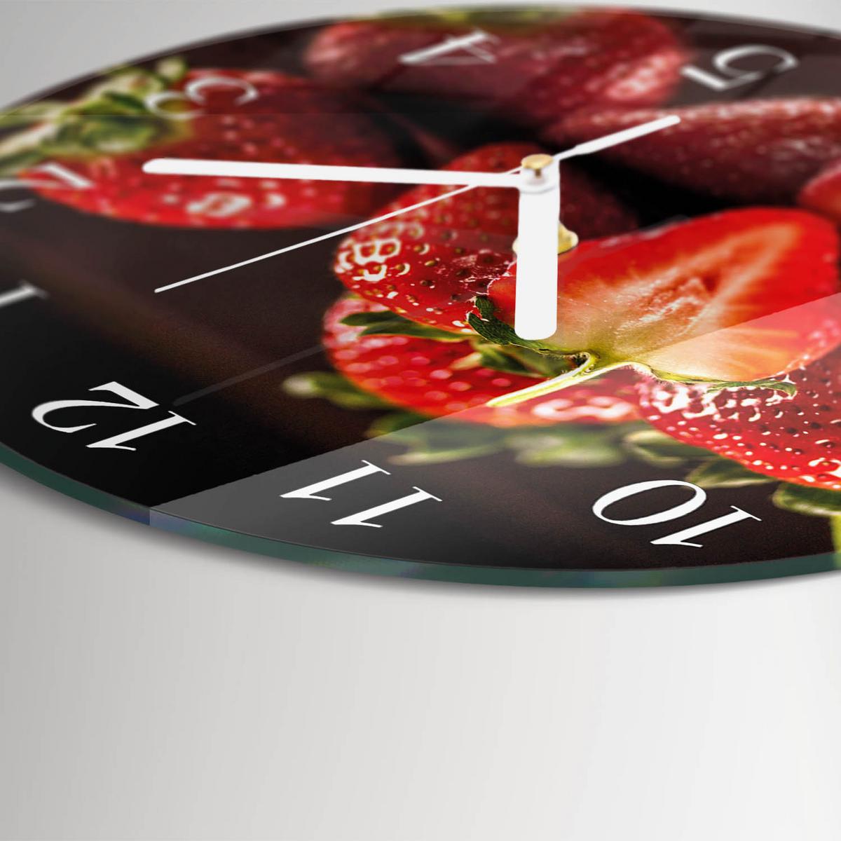 WANDUHR aus Glas Ø30 cm - Erdbeeren - Rot, Glas (30/30/0.4cm) - TULUP