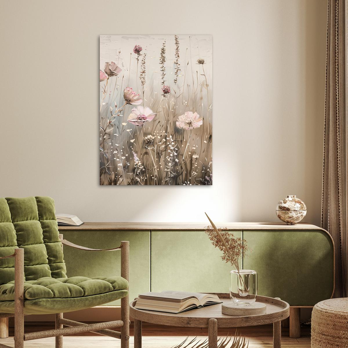 POSTER Blumen - Rosa - Modern - Beige Deko Wohnzimmer 60x80 cm - Beige, Papier (60/80/0.1cm) - MuchoWow