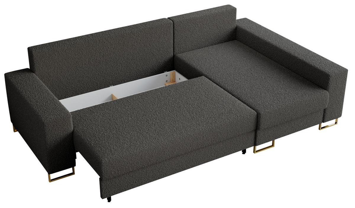 ECKSOFA Dorian Boucle Dunkelgrau - Dunkelgrau/Goldfarben, Textil/Metall (242/138cm) - MKS