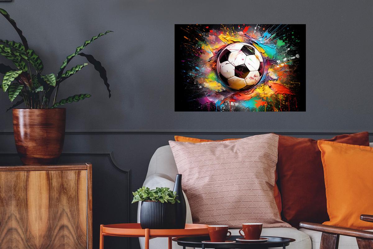 WANDTATTOO Fußball - Farbe - Farben - Schwarz - Weiß Deko Wohnzimmer 60x40 cm - Weiß, Kunststoff (60/40/0.1cm) - MuchoWow