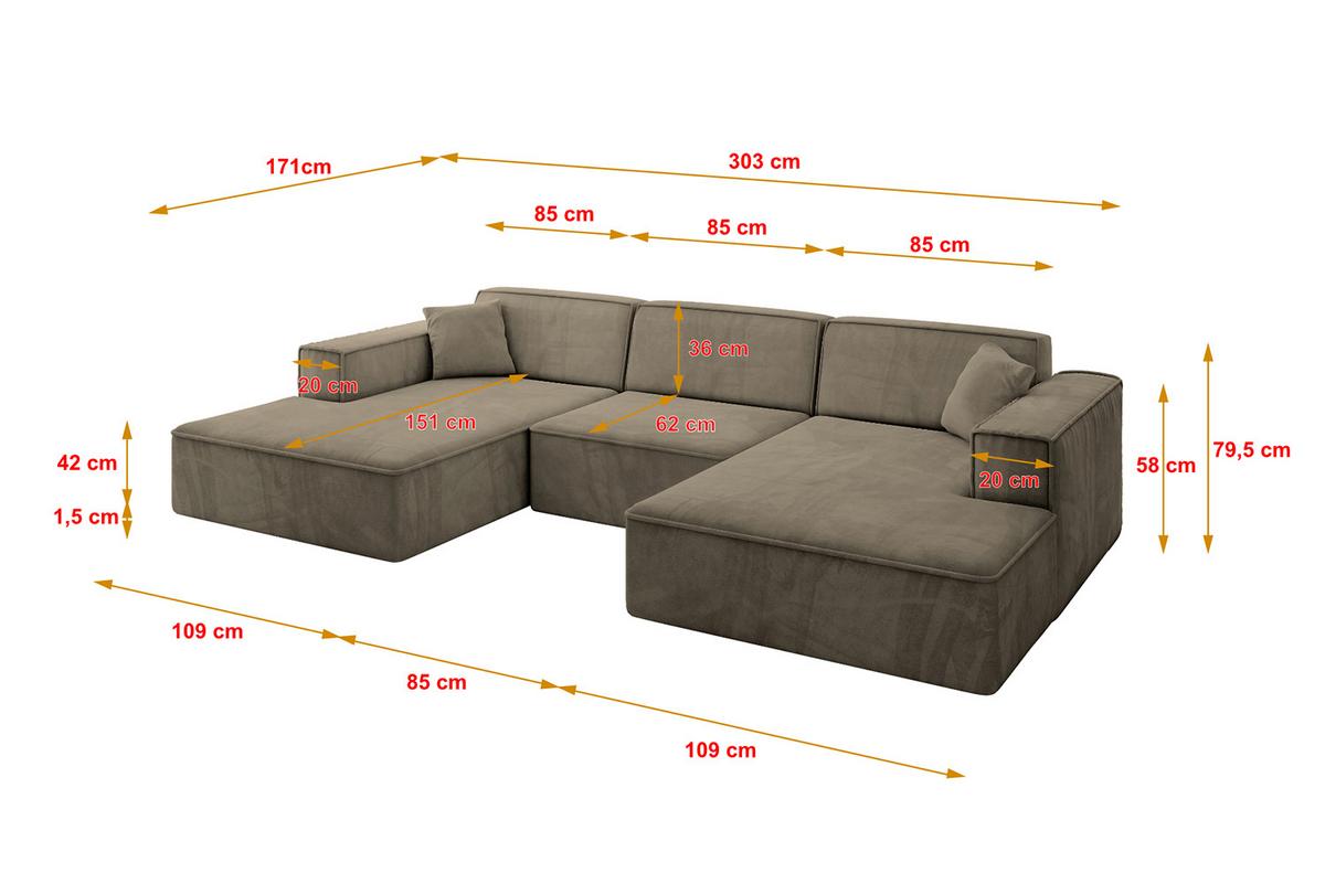 WOHNLANDSCHAFT IREA-U1-v4 - 303x171x79 cm Braun - Braun, Holzwerkstoff/Textil (303/79/171cm) - ALTDECOR