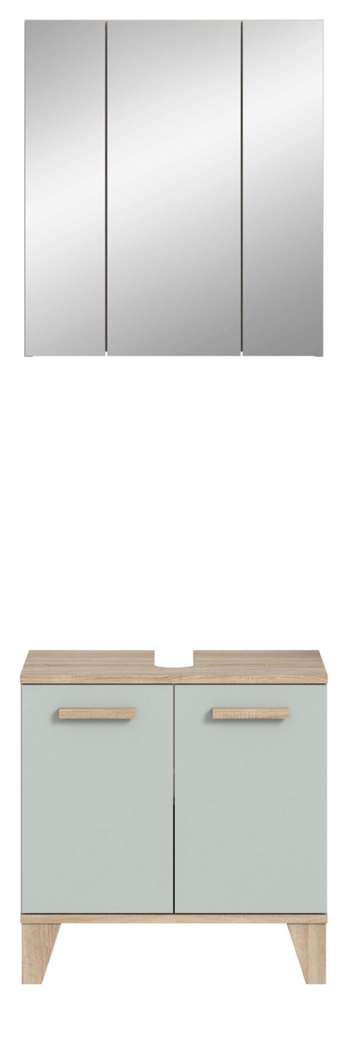 BADMÖBEL-SETGRÜN, Eiche 2-teilig 60 x 190 cm, Badkombination skandinavisches Design - Eichefarben/Grün, Glas/Holzwerkstoff (60/190/34cm) - Inn.Furn