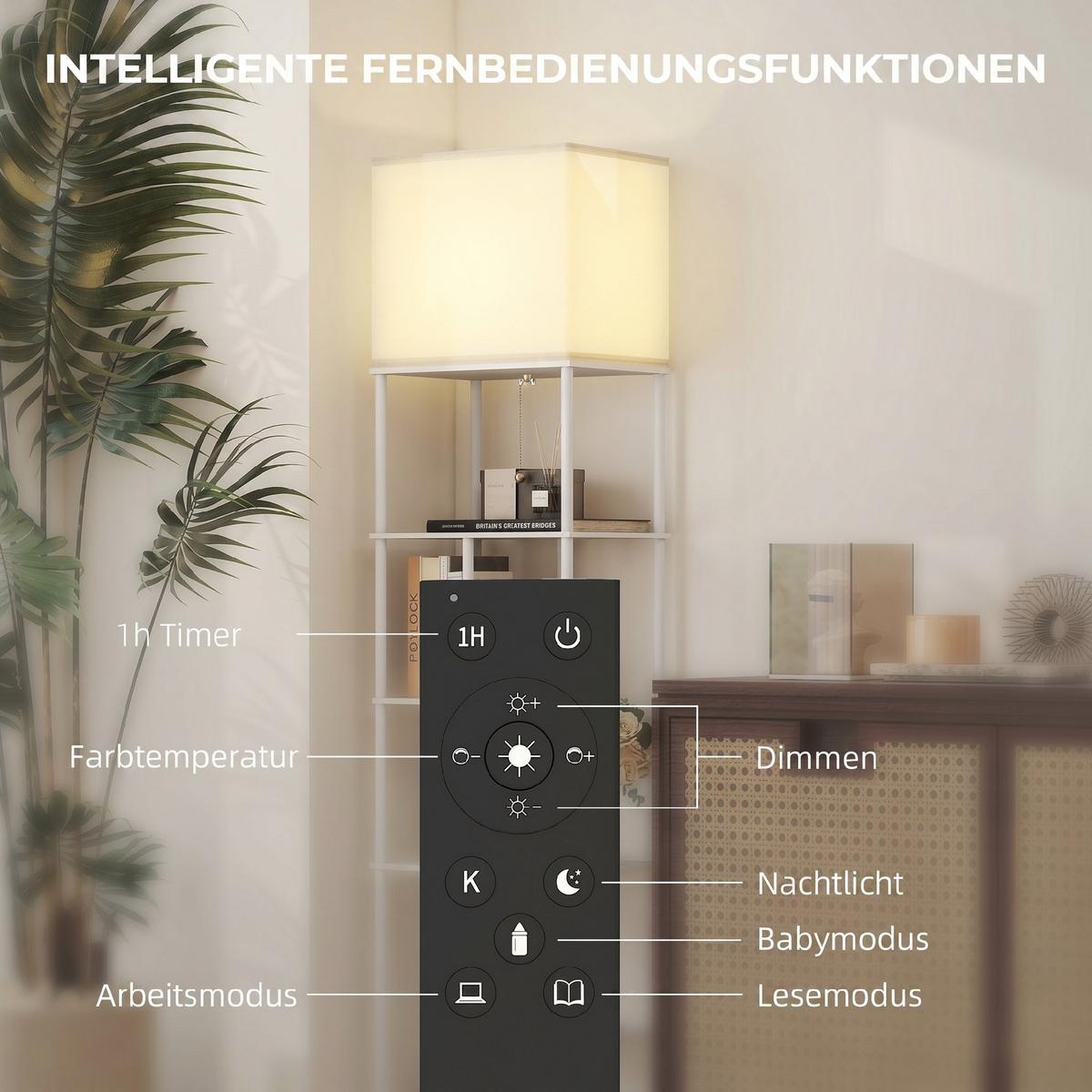 STEHLAMPE MDF Metall Weiß - Weiß, Holzwerkstoff (40/29/171cm) - HOMCOM