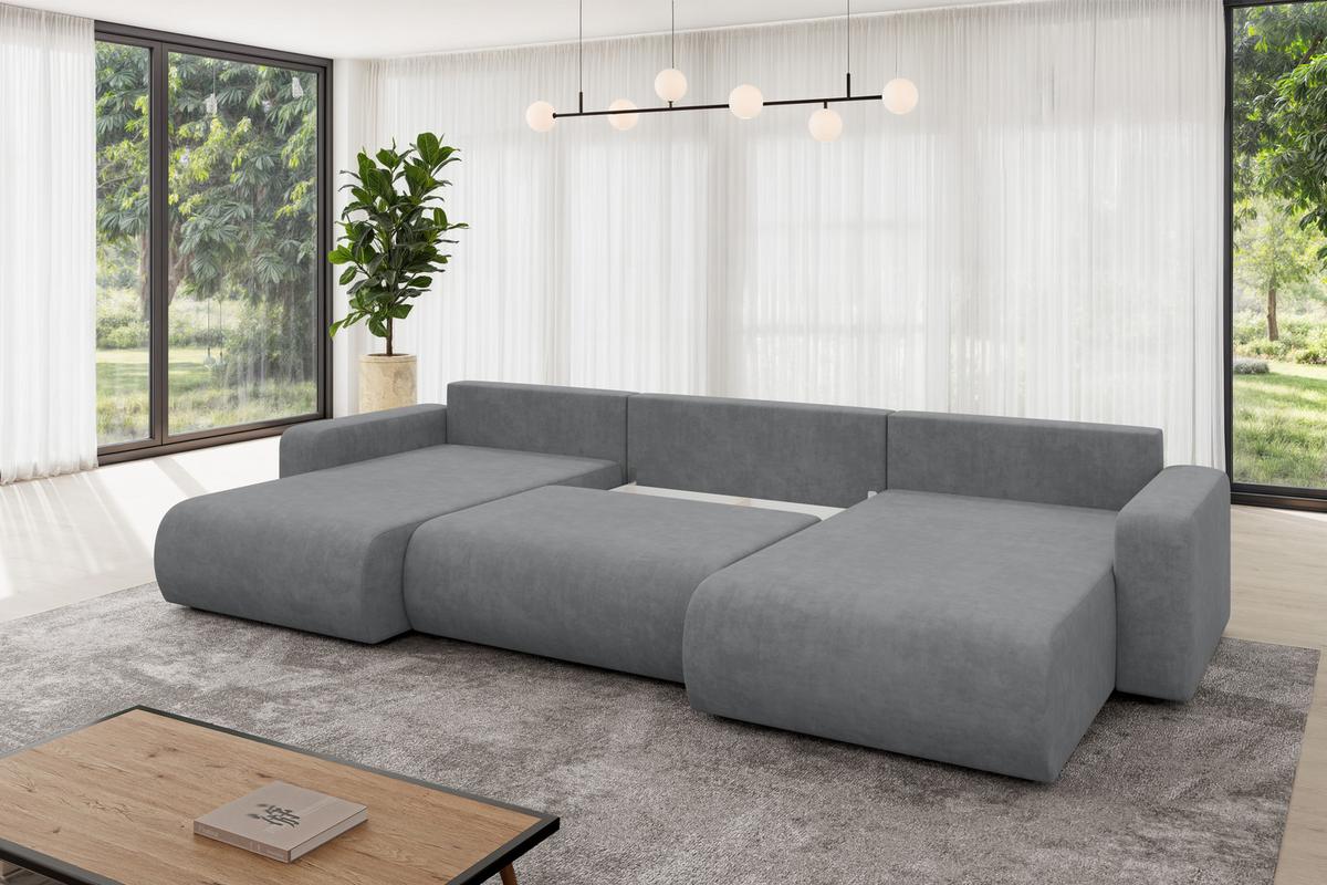 WOHNLANDSCHAFT mit Schlaffunktion und Bettkasten BERY-U 377x193x88 Grau Velours - Taupe/Schwarz, Holzwerkstoff/Kunststoff (377/88/193cm) - ALTDECOR