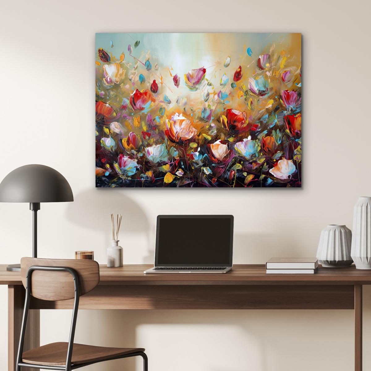 METALLBILD Blumen - Kunst - Natur - Ölgemälde 80x60 cm - Multicolor, Metall (80/60cm) - MuchoWow